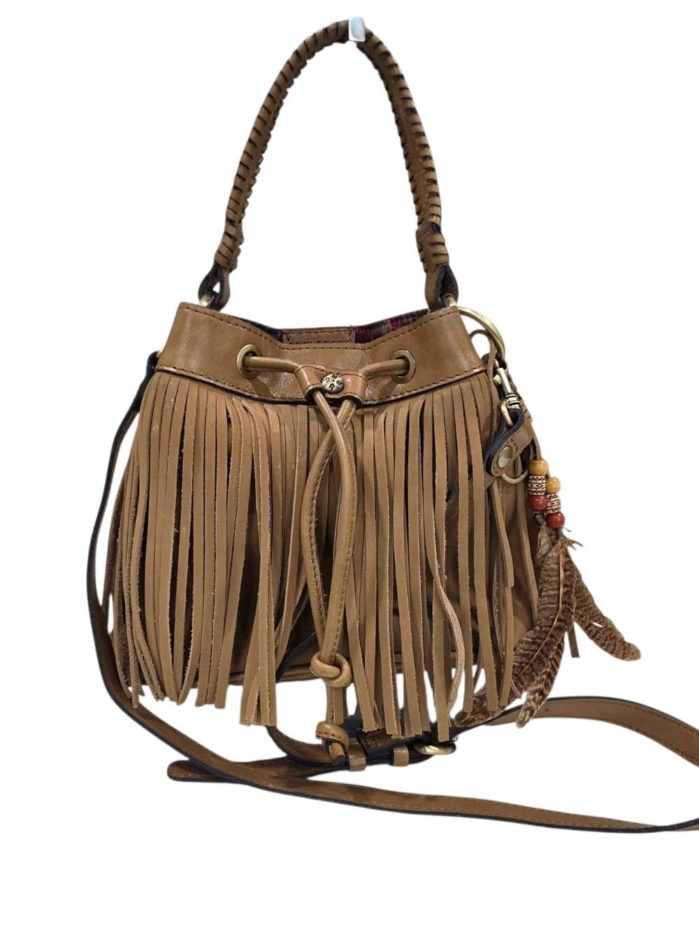 PATRICIA NASH ELISE NUBUCK LEATHER FRINGED SMALL BUCKET BAG